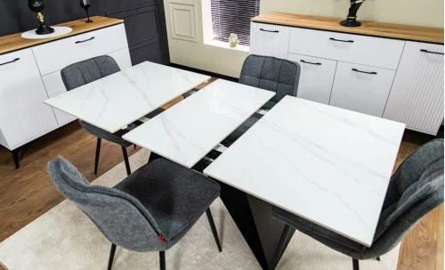 Set Masă Living Extensibilă KJT417 Albă cu 4 Scaune DCM2001AF Gri
