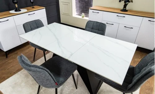 Set Masă Living Extensibilă KJT417 Albă cu 4 Scaune DCM2001AF Gri
