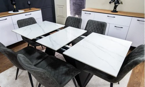 Set Masă Living Extensibilă KJT417 Albă cu 4 Scaune J262-L Gri
