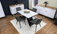Set Masă Living Extensibilă KJT417 Albă cu 4 Scaune J262-L Gri 2