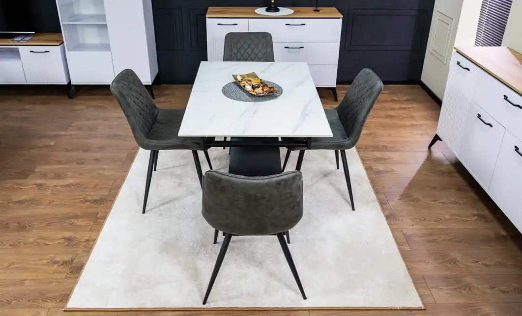 Set Masă Living Extensibilă KJT417 Albă cu 4 Scaune J262-L Gri 3