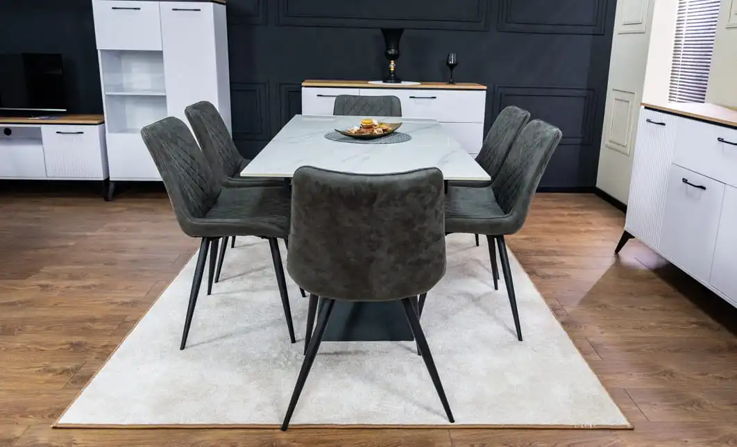 Set Masă Living Extensibilă KJT417 Albă cu 6 Scaune J262-L Gri 3