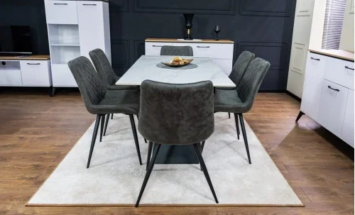 Set Masă Living Extensibilă KJT417 Albă cu 6 Scaune J262-L Gri