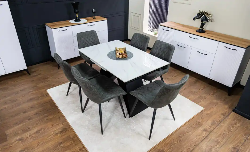 Set Masă Living Extensibilă KJT417 Albă cu 6 Scaune J262-L Gri 4