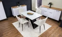 Set Masă Living Extensibilă KJT417 Albă cu 4 Scaune KJC0357 Bej 1