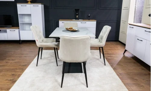 Set Masă Living Extensibilă KJT417 Albă cu 4 Scaune KJC0357 Bej