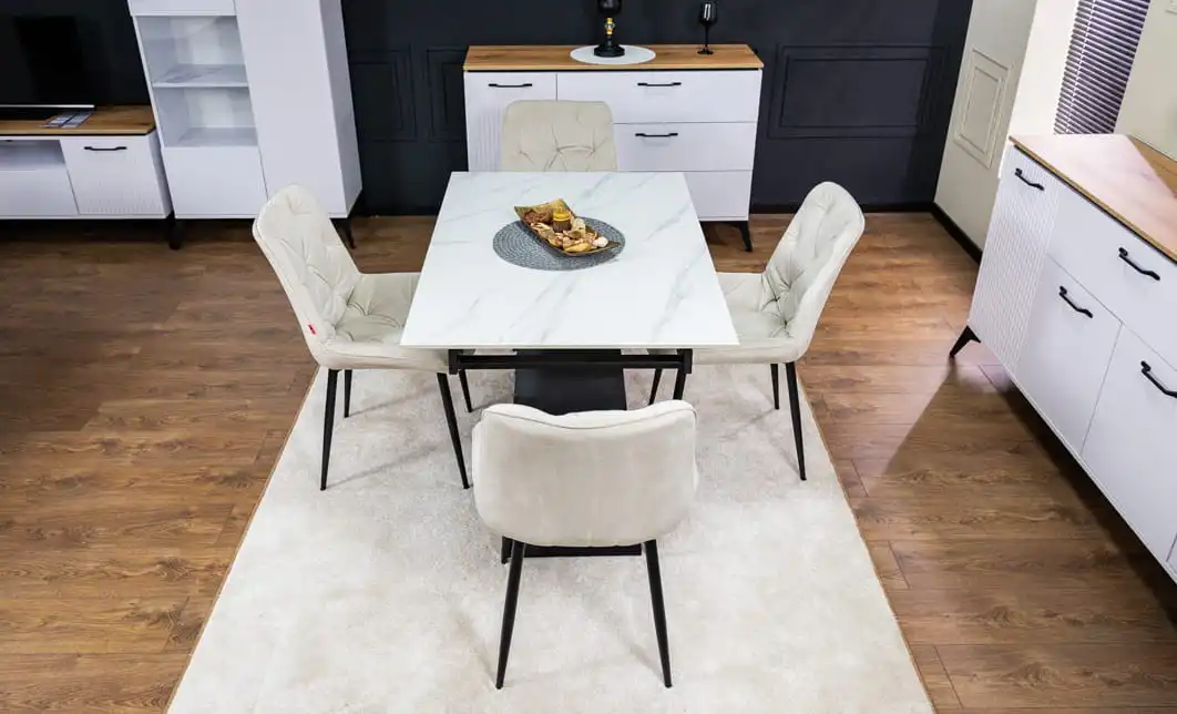 Set Masă Living Extensibilă KJT417 Albă cu 4 Scaune KJC0357 Bej 4
