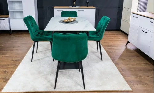 Set Masă Living Extensibilă KJT417 Albă cu 4 Scaune KJC0357 Verzi