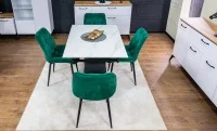 Set Masă Living Extensibilă KJT417 Albă cu 4 Scaune KJC0357 Verzi 4