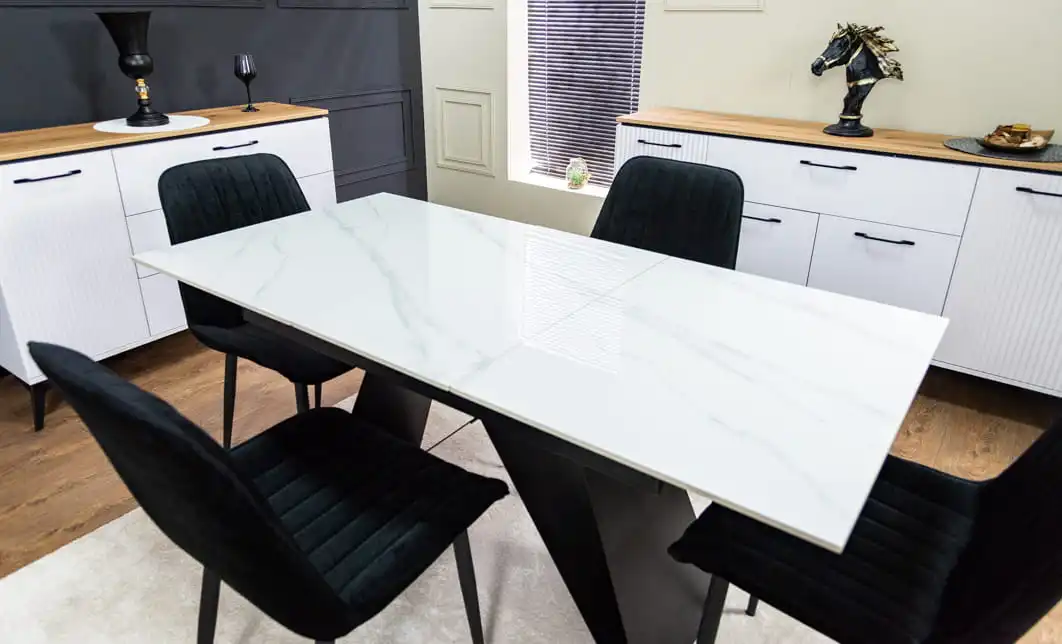 Set Masă Living Extensibilă KJT417 Albă cu 6 Scaune KJC176 Negre 7