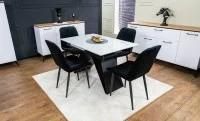 Set Masă Living Extensibilă KJT417 Albă cu 4 Scaune KJC176 Negre
