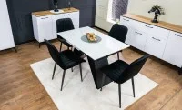 Set Masă Living Extensibilă KJT417 Albă cu 4 Scaune KJC176 Negre