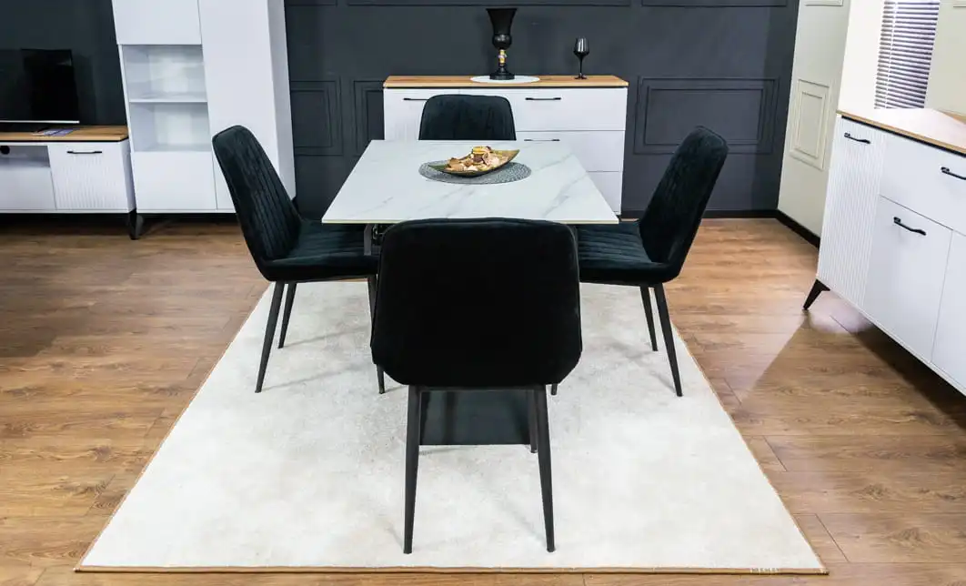 Set Masă Living Extensibilă KJT417 Albă cu 4 Scaune KJC176 Negre 2