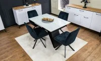 Set Masă Living Extensibilă KJT417 Albă cu 4 Scaune KJC356 Negre 2