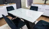 Set Masă Living Extensibilă KJT417 Albă cu 6 Scaune KJC356 Negre 5