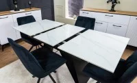 Set Masă Living Extensibilă KJT417 Albă cu 6 Scaune KJC356 Negre 6