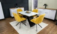 Set Masă Living Extensibilă KJT417 Albă cu 4 Scaune KJC4347 Galbene