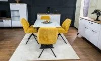 Set Masă Living Extensibilă KJT417 Albă cu 4 Scaune KJC4347 Galbene 3