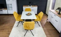 Set Masă Living Extensibilă KJT417 Albă cu 4 Scaune KJC4347 Galbene 4