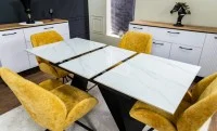 Set Masă Living Extensibilă KJT417 Albă cu 4 Scaune KJC4347 Galbene 7