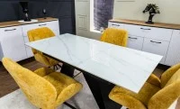 Set Masă Living Extensibilă KJT417 Albă cu 4 Scaune KJC4347 Galbene 8