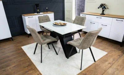 Set Masă Living Extensibilă KJT417 Albă cu 4 Scaune DCM1801CF Maro