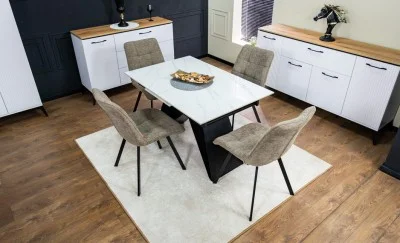 Set Masă Living Extensibilă KJT417 Albă cu 4 Scaune DCM1801CF Maro