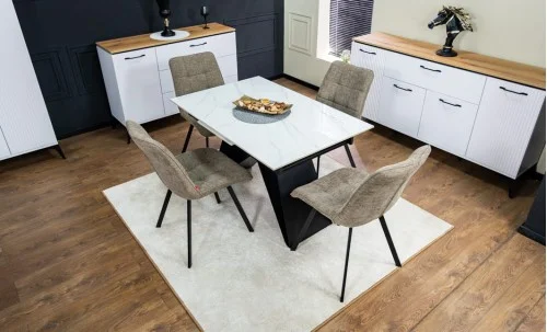 Set Masă Living Extensibilă KJT417 Albă cu 4 Scaune DCM1801CF Maro