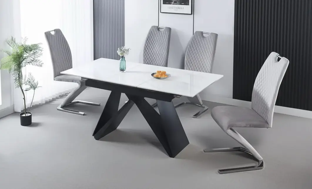 Set Masă Living Extensibilă KJT417 cu 4 Scaune F692 Gri