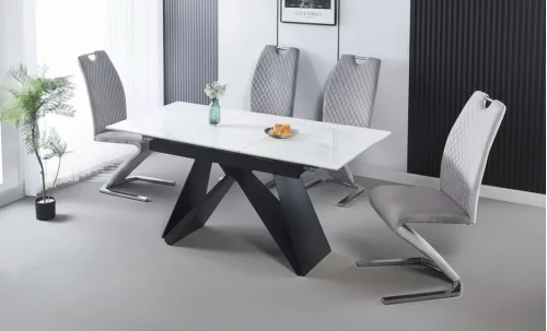 Set Masă Living Extensibilă KJT417 cu 4 Scaune F692 Gri