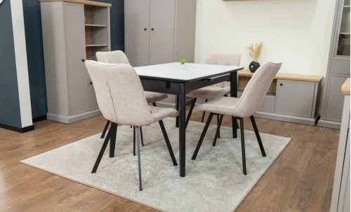 Set Masă Living Extensibilă KJT4711-1 Alb cu 4 Scaune DCM1801CF Bej