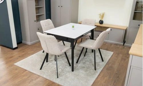 Set Masă Living Extensibilă KJT4711-1 Alb cu 4 Scaune DCM1801CF Bej