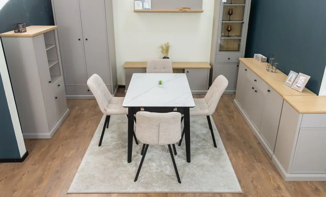 Set Masă Living Extensibilă KJT4711-1 Alb cu 4 Scaune DCM1801CF Bej 9