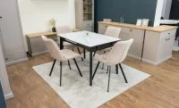 Set Masă Living Extensibilă KJT4711-1 Alb cu 4 Scaune DCM1801CF Bej