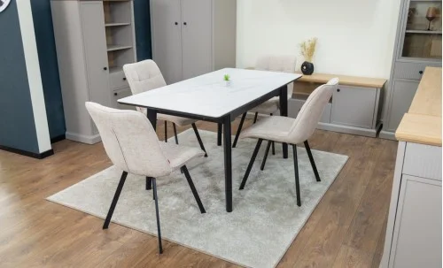 Set Masă Living Extensibilă KJT4711-1 Alb cu 4 Scaune DCM1801CF Bej