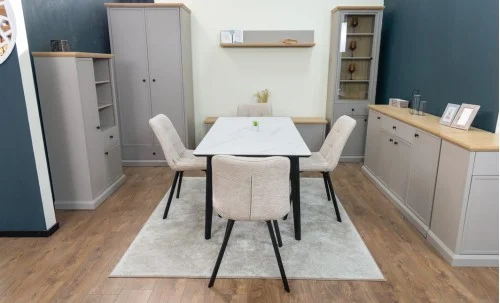 Set Masă Living Extensibilă KJT4711-1 Alb cu 4 Scaune DCM1801CF Bej