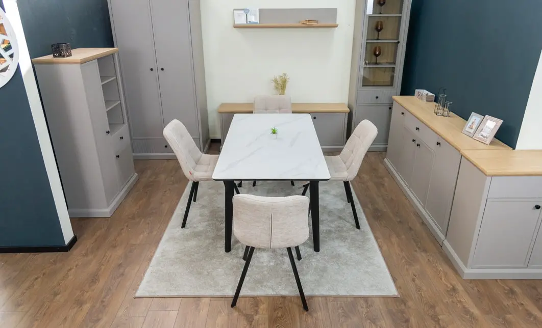 Set Masă Living Extensibilă KJT4711-1 Alb cu 4 Scaune DCM1801CF Bej 10