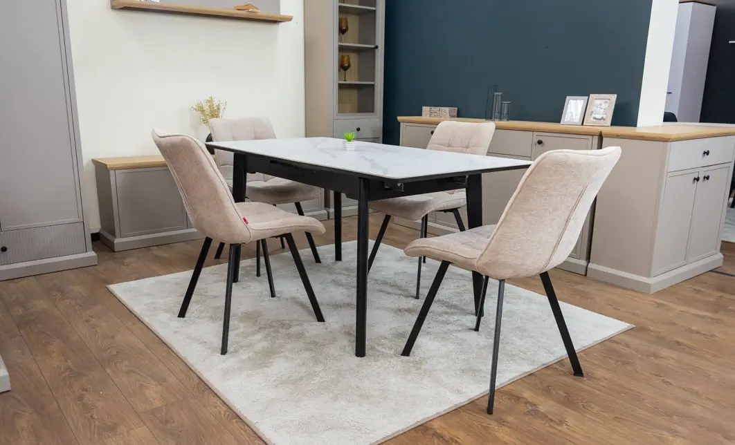 Set Masă Living Extensibilă KJT4711-1 Alb cu 4 Scaune DCM1801CF Bej