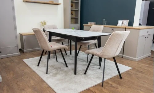 Set Masă Living Extensibilă KJT4711-1 Alb cu 4 Scaune DCM1801CF Bej