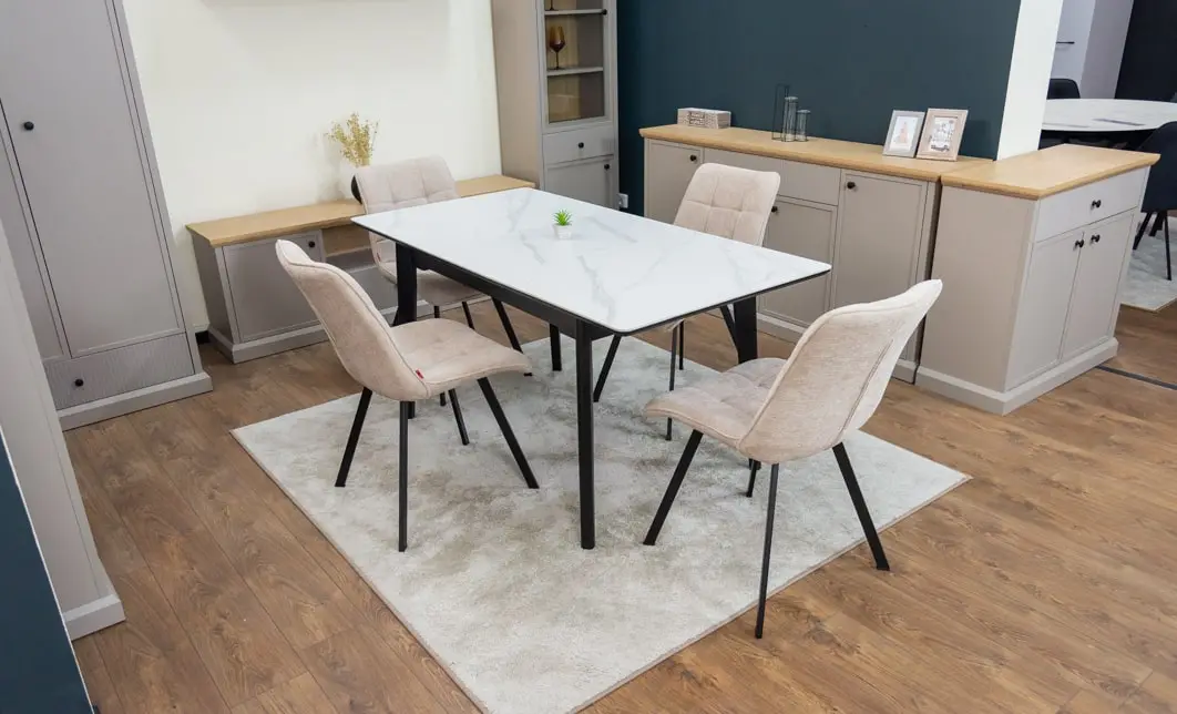 Set Masă Living Extensibilă KJT4711-1 Alb cu 4 Scaune DCM1801CF Bej 3