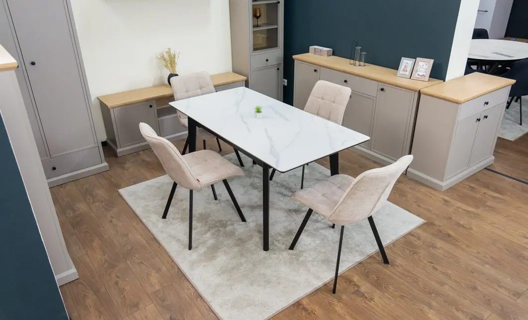 Set Masă Living Extensibilă KJT4711-1 Alb cu 4 Scaune DCM1801CF Bej