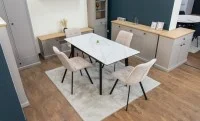 Set Masă Living Extensibilă KJT4711-1 Alb cu 4 Scaune DCM1801CF Bej