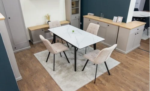 Set Masă Living Extensibilă KJT4711-1 Alb cu 4 Scaune DCM1801CF Bej