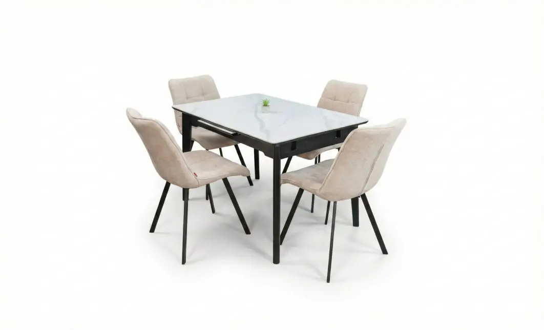 Set Masă Living Extensibilă KJT4711-1 Alb cu 4 Scaune DCM1801CF Bej 2