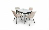 Set Masă Living Extensibilă KJT4711-1 Alb cu 4 Scaune DCM1801CF Bej 2