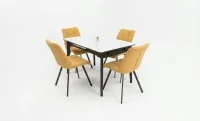Set Masă Living Extensibilă KJT4711-1 Alb cu 4 Scaune DCM1801CF Muștar 2