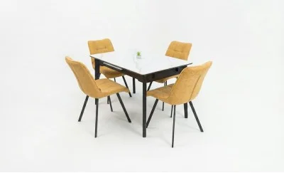 Set Masă Living Extensibilă KJT4711-1 Alb cu 4 Scaune DCM1801CF Muștar