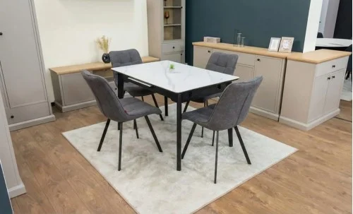 Set Masă Living Extensibilă KJT4711-1 Alb cu 4 Scaune DCM1801CF Gri