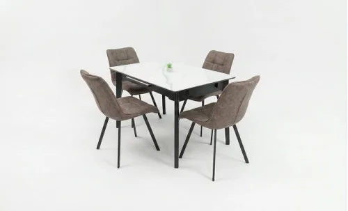 Set Masă Living Extensibilă KJT4711-1 Alb cu 4 Scaune DCM1801CF Maro