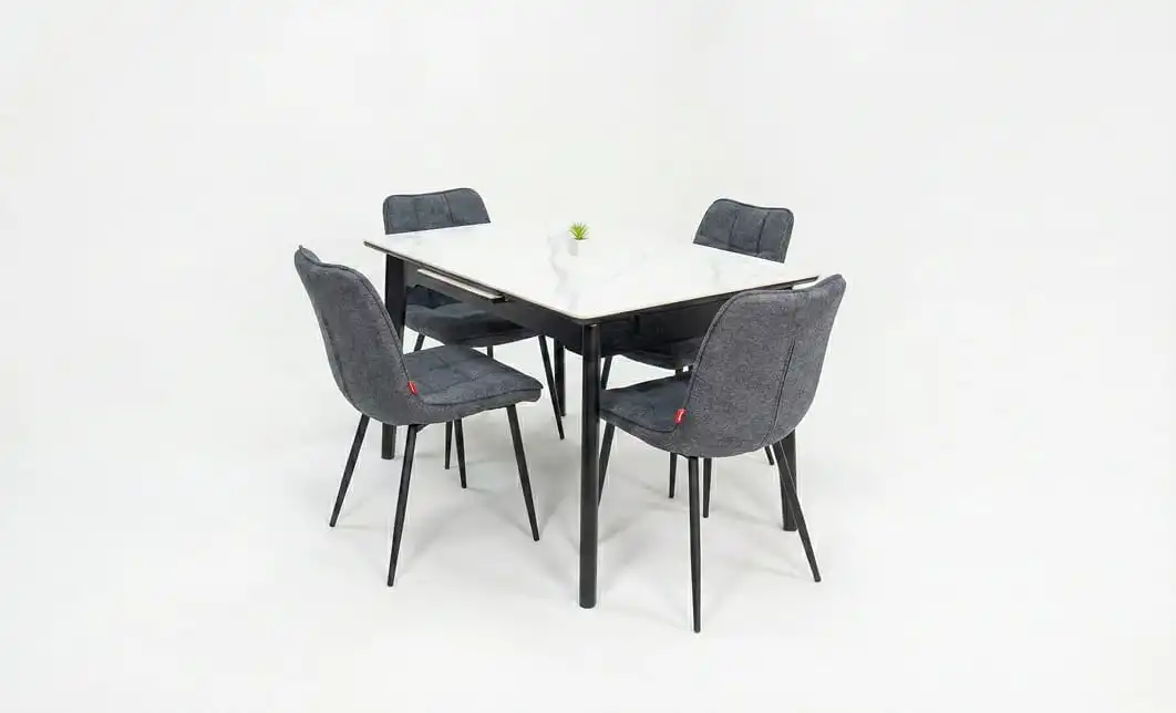 Set Masă Living Extensibilă KJT4711-1 Alb cu 4 Scaune Tapițate DCM2001AF Gri 2
